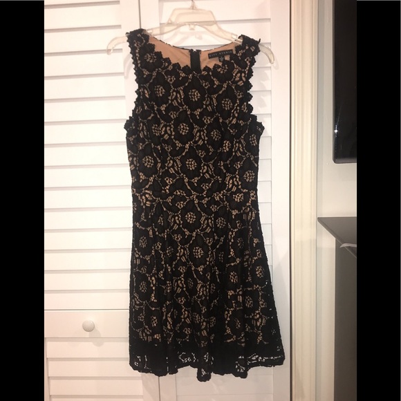 city studio black lace dress City Studio Size 7 Junior Fit & Flare Dress Black Off/Shoulder Lace High Low Hem